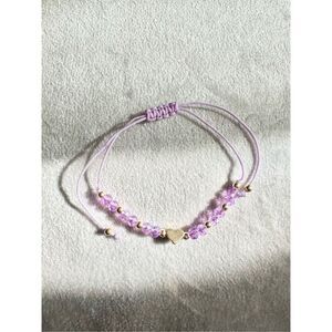 Light purple sparkly beaded gold heart friendship bracelet